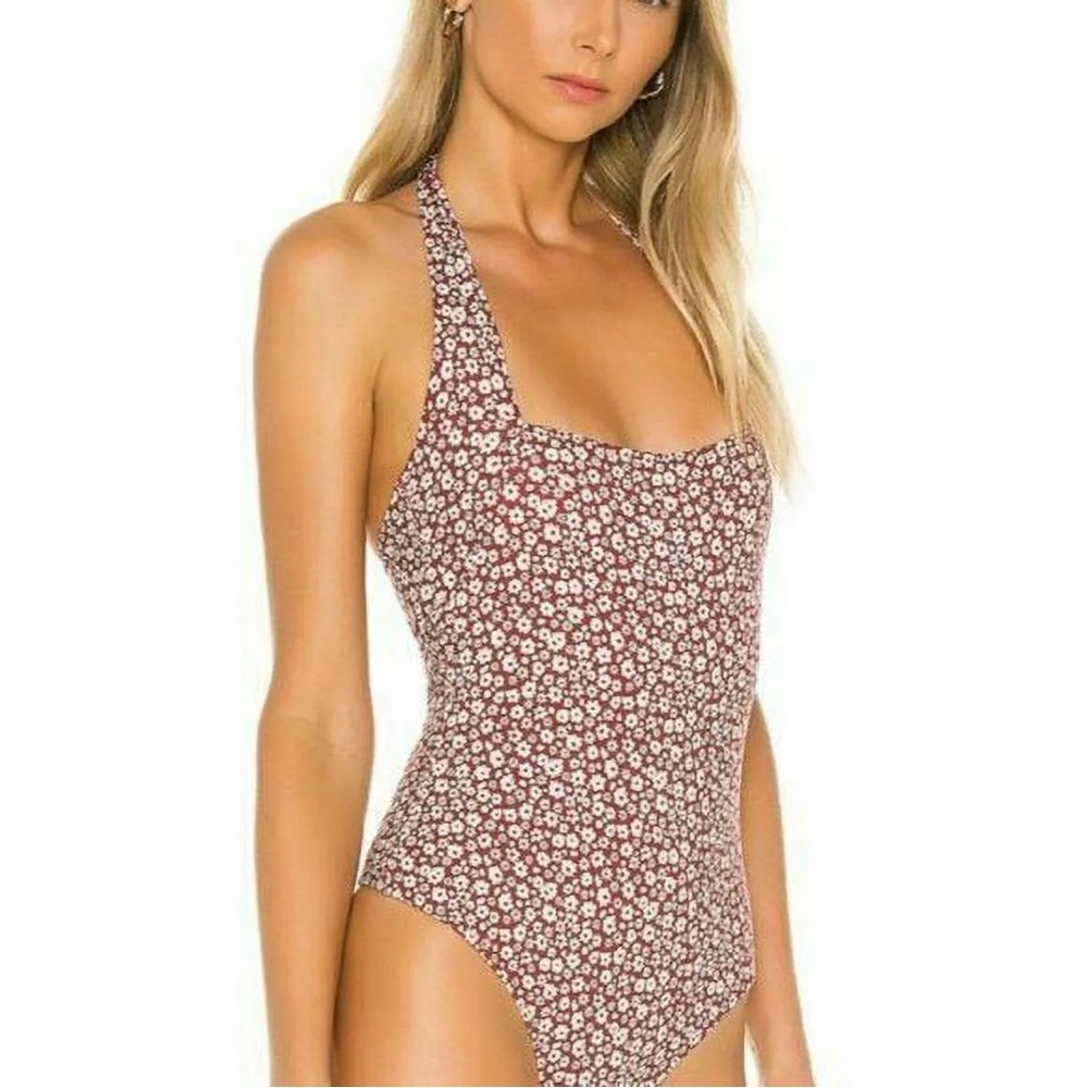 FREE PEOPLE Talk Back Floral Halter Bodysuit